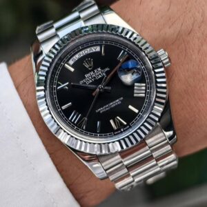 Rolexx Oyster Perpetual Day Date 40 Battery Working Like Automatic Silver-Black